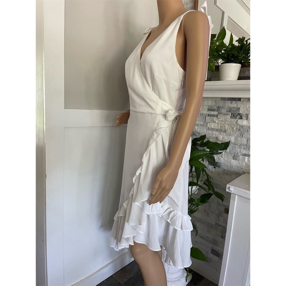 Two Sisters the Label Wrap Tied V Neck Ruffles Asymmetric Hem Dress Sz M (6) - Picture 3 of 11